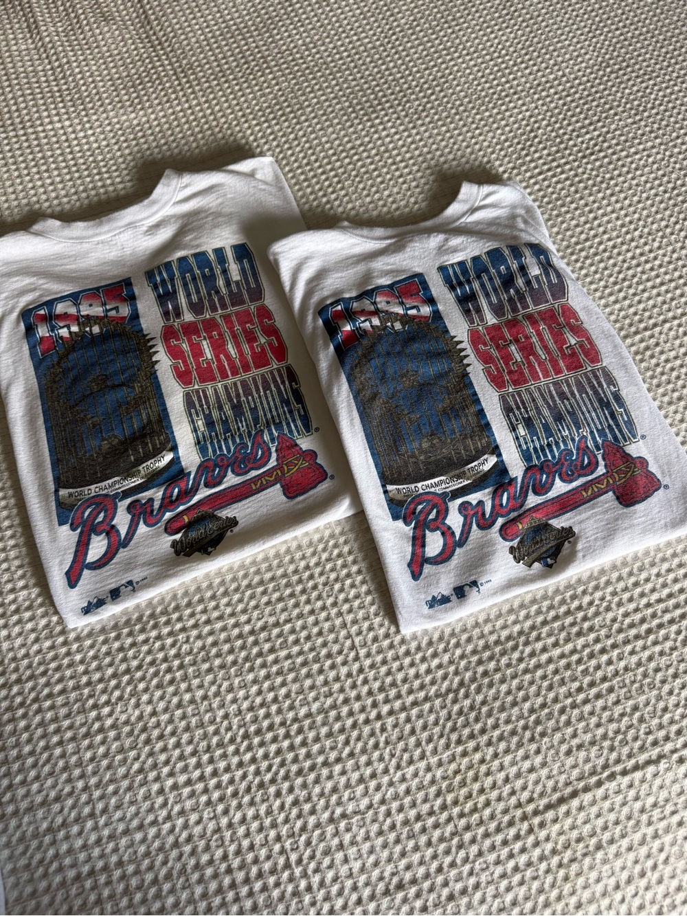2 Vintage 1995 Atlanta Braves World Series tees single stitched MLB Majestic
